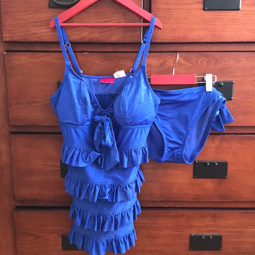 Betsey Johnson Swim Royal Blue Ruffle Two Piece Swimsuit, Size Medium